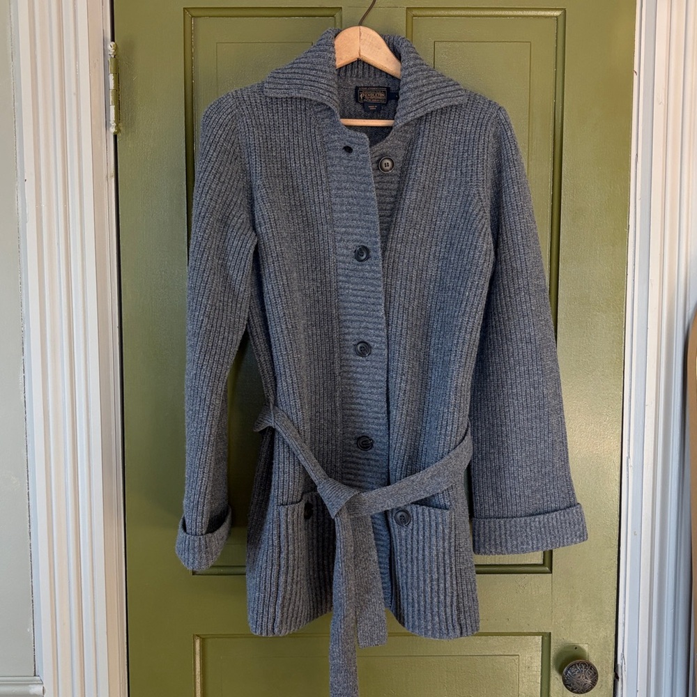 Pendleton Belted Gray Ribbed Knit Cardigan - NWOT
